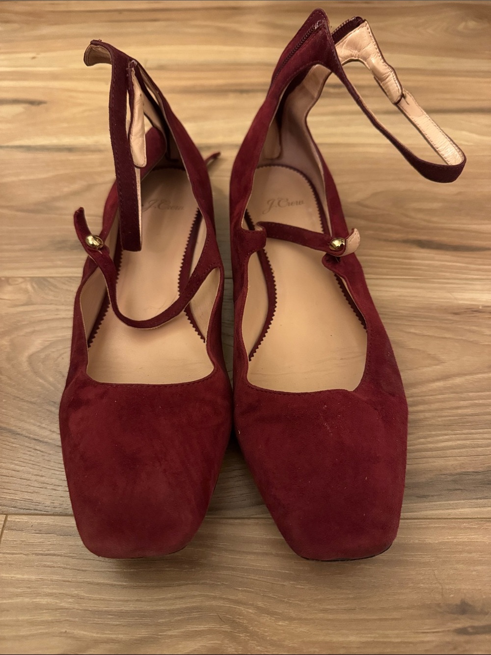 J. Crew Burgundy Suede Ankle-Strap Flats